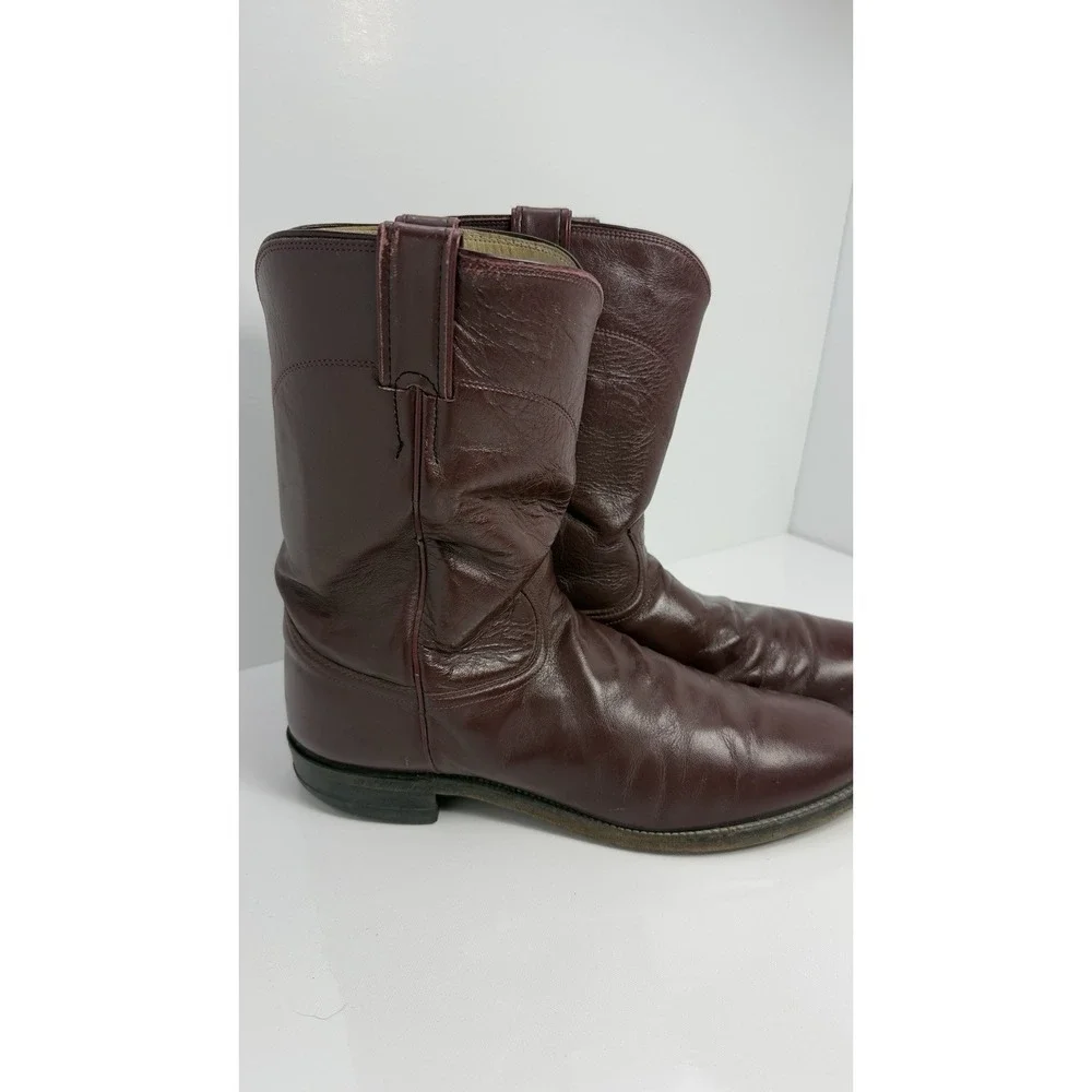 Justin 3037 Men 11 B Burgundy Leather Round Toe Ropers Western Cowboy Boots - Picture 2 of 11